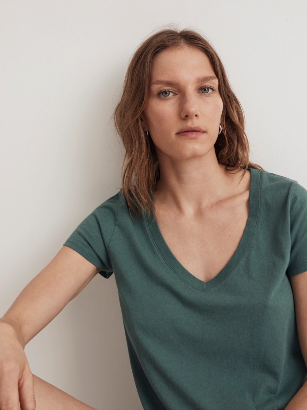 Madewell Softfade Cotton V-Neck Crop Tee! Spruce Teal, Semi-Cropped, EUC!